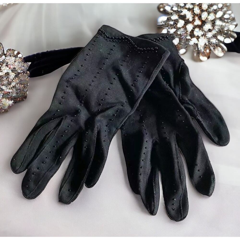 Vtg Viola Weinberger Beaded Black Evening Gloves West Germany 6.5 Women Formal